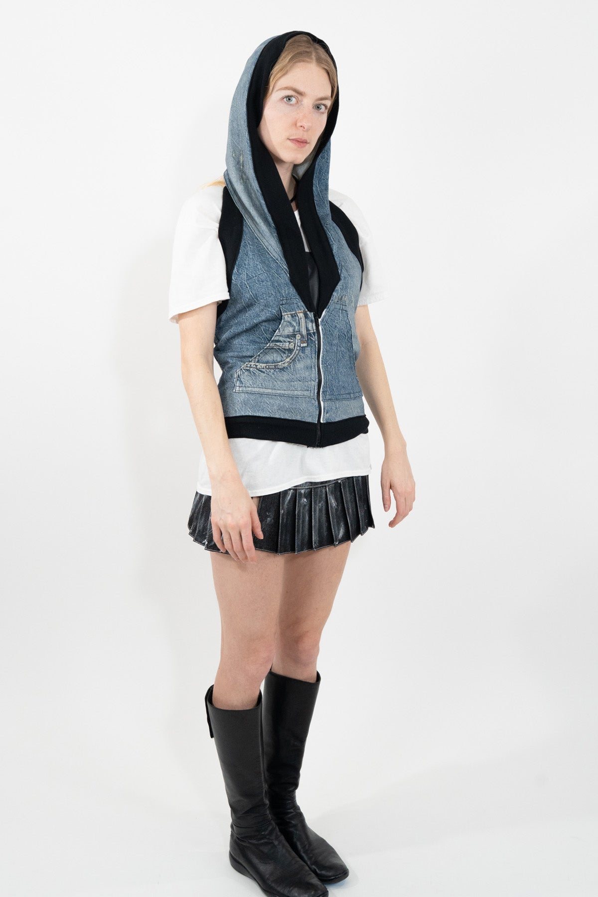 Trompe L'Oeil Denim Hoodie Vest