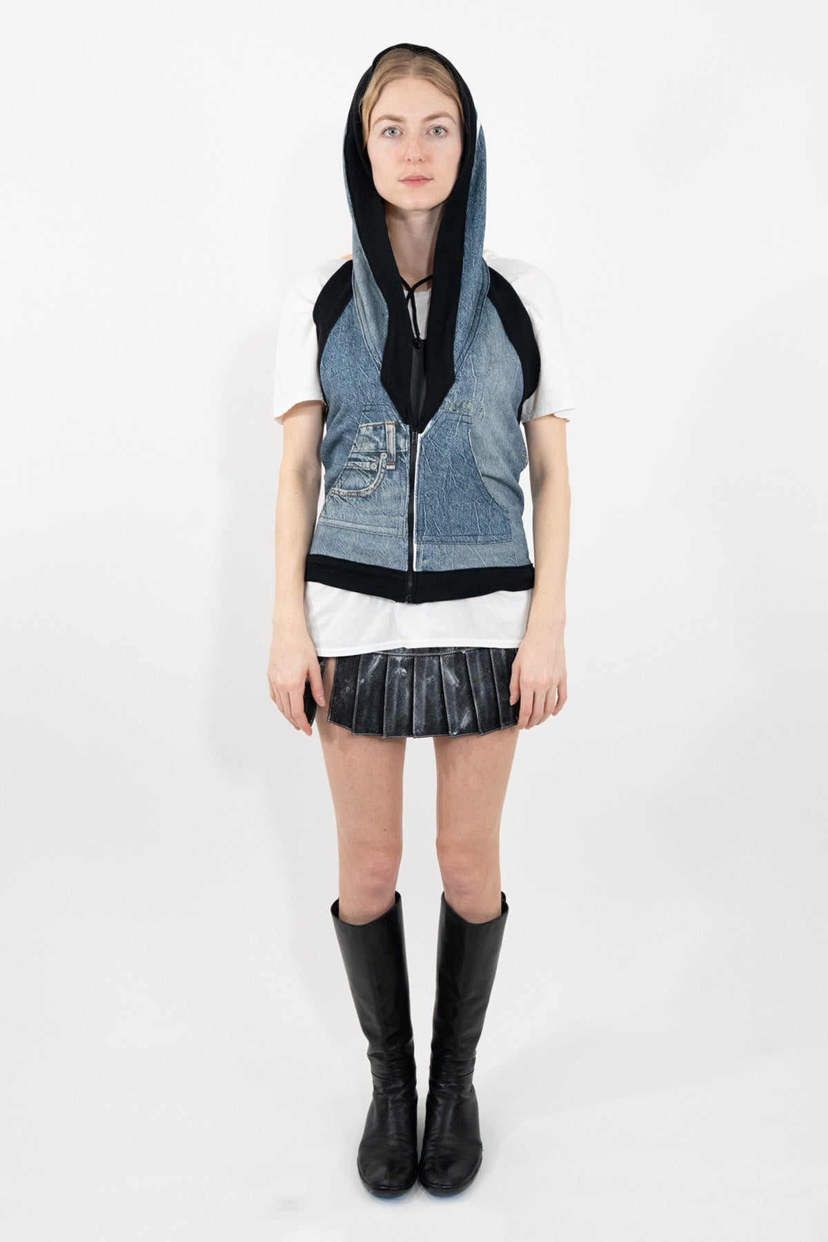 Trompe L'Oeil Denim Hoodie Vest