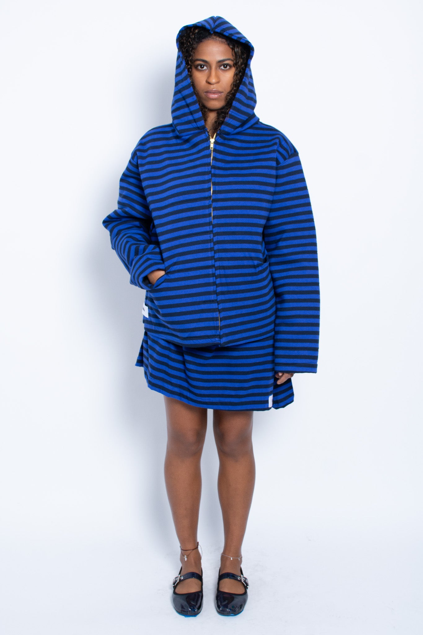 Blue Striped Hooded Jacket