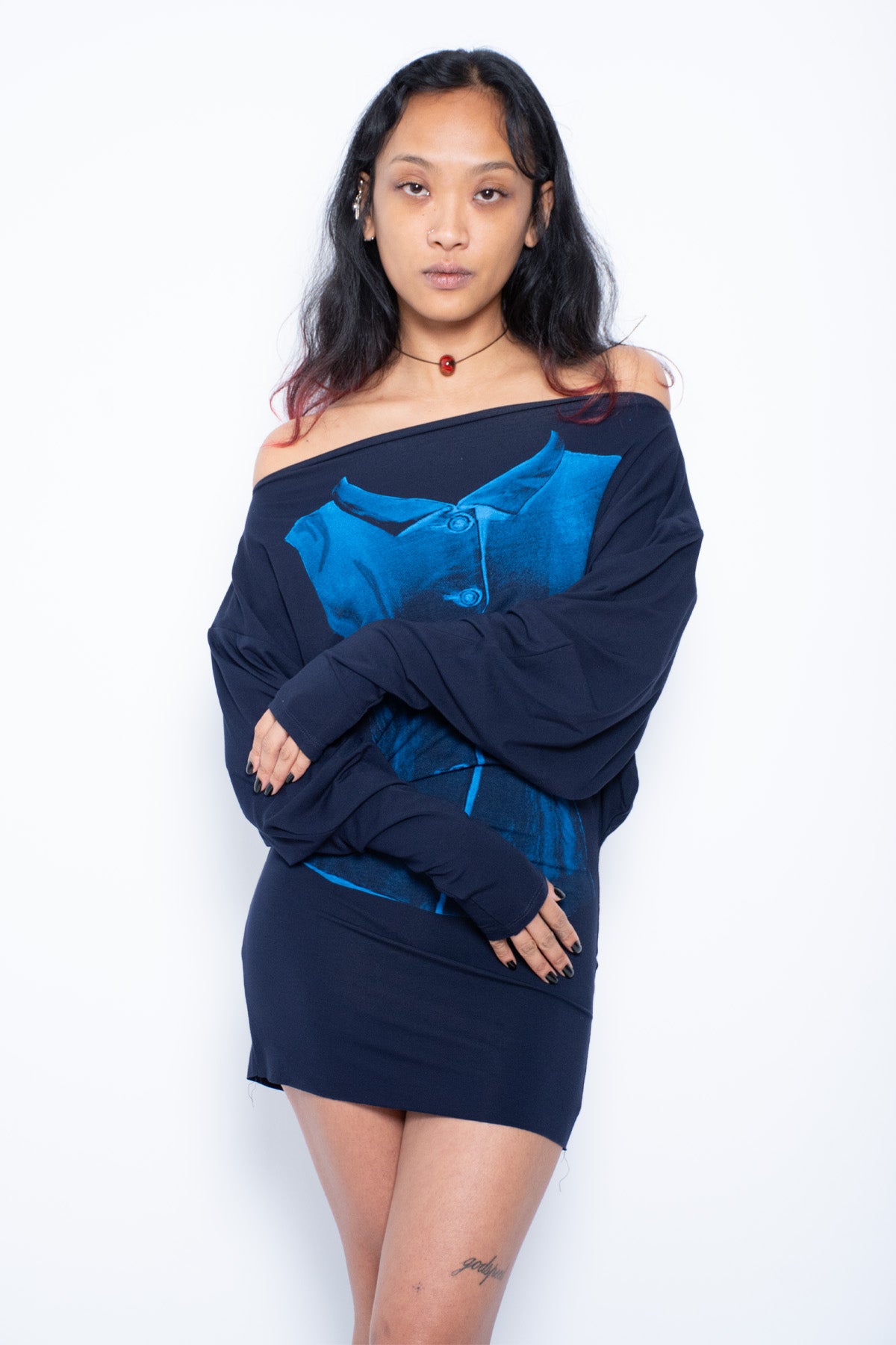 Off The Shoulder Screen Print Dress