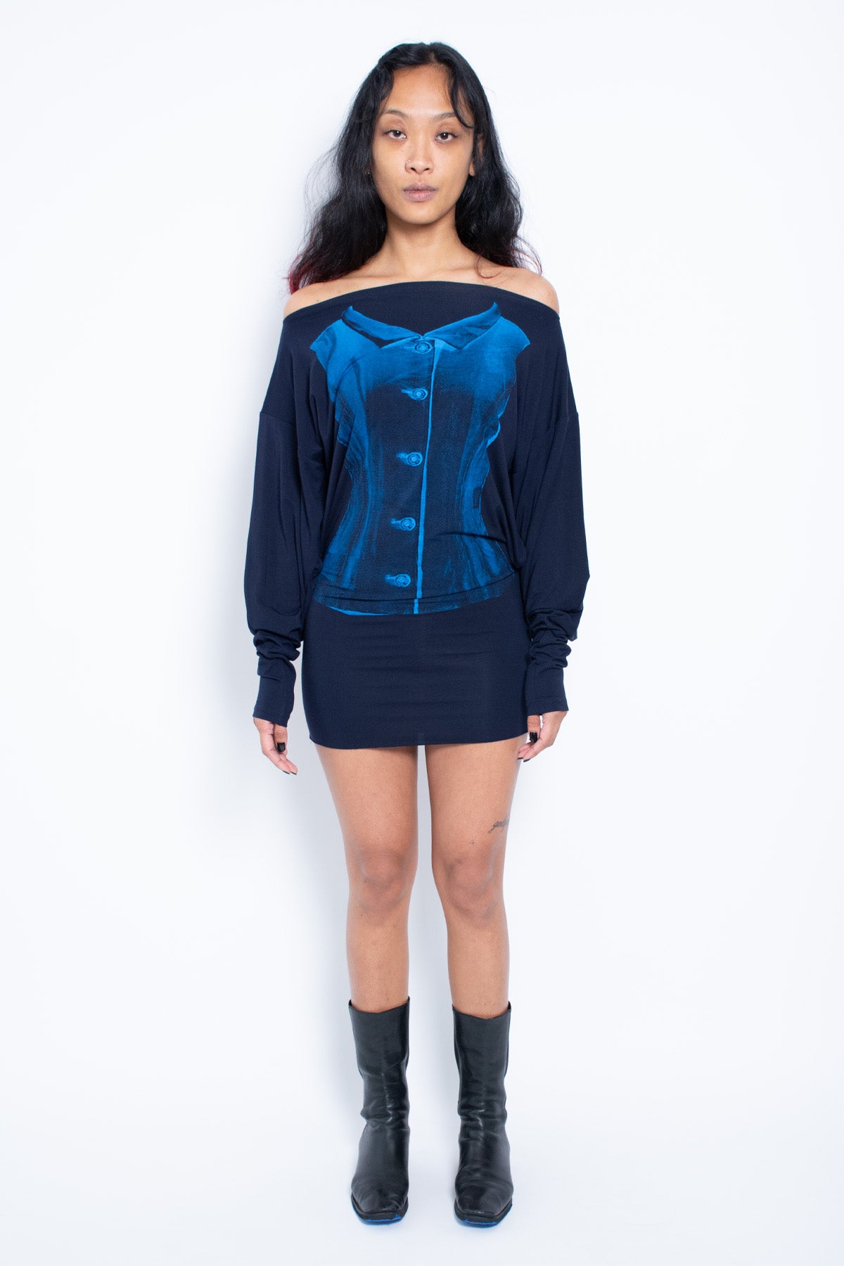 Off The Shoulder Screen Print Dress