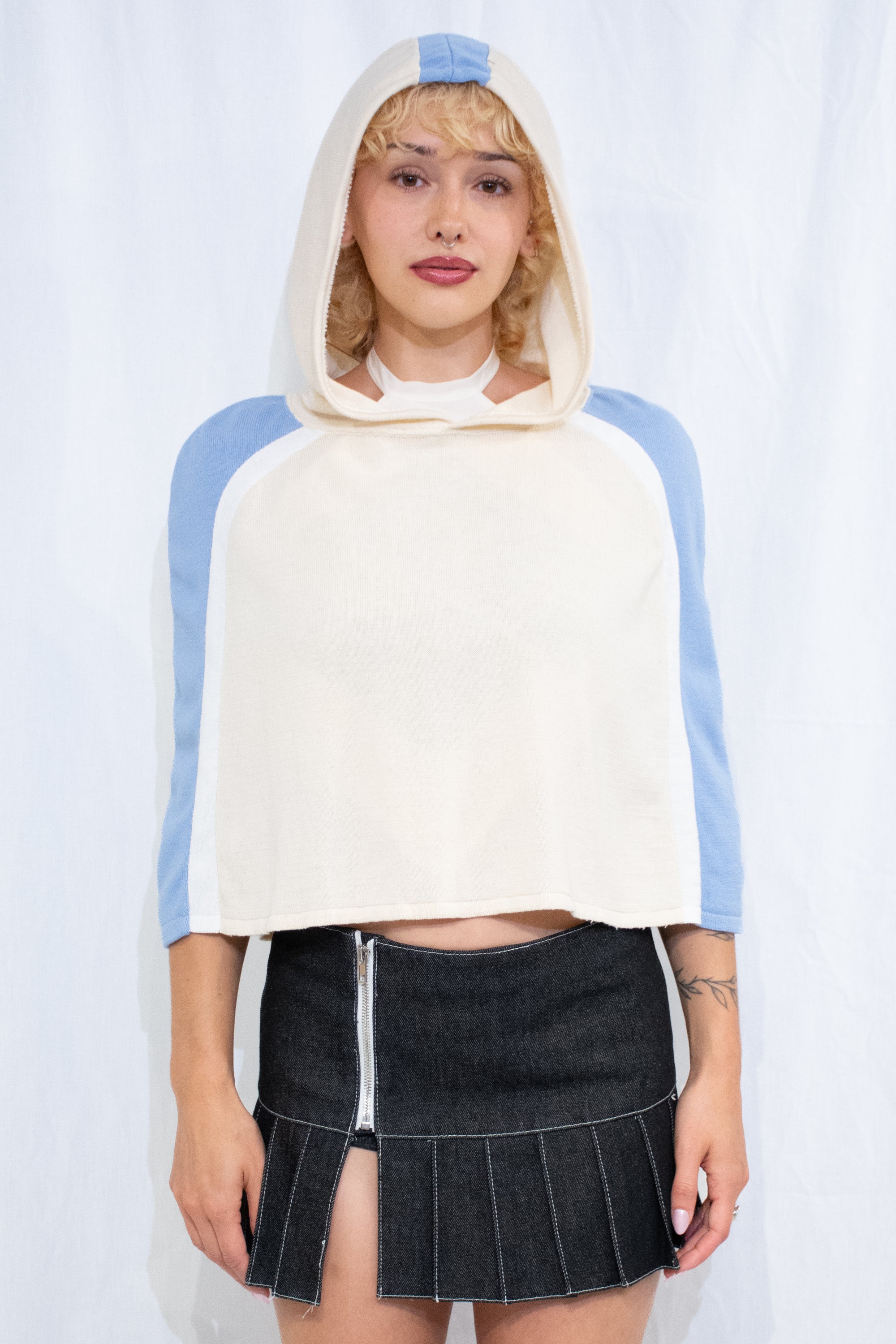 Blue/Yellow Knit Hood Top