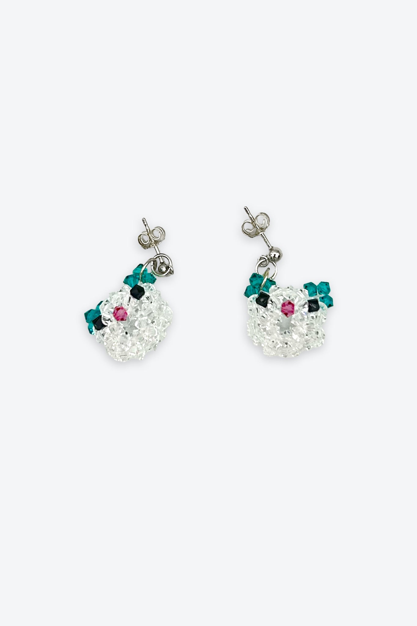 Teal and White Cat Earrings