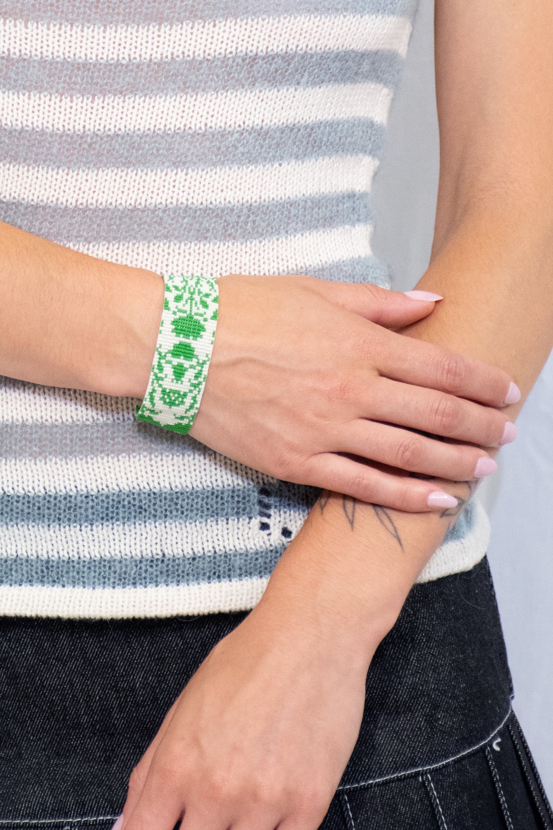 Green Roses Cuff Bracelet