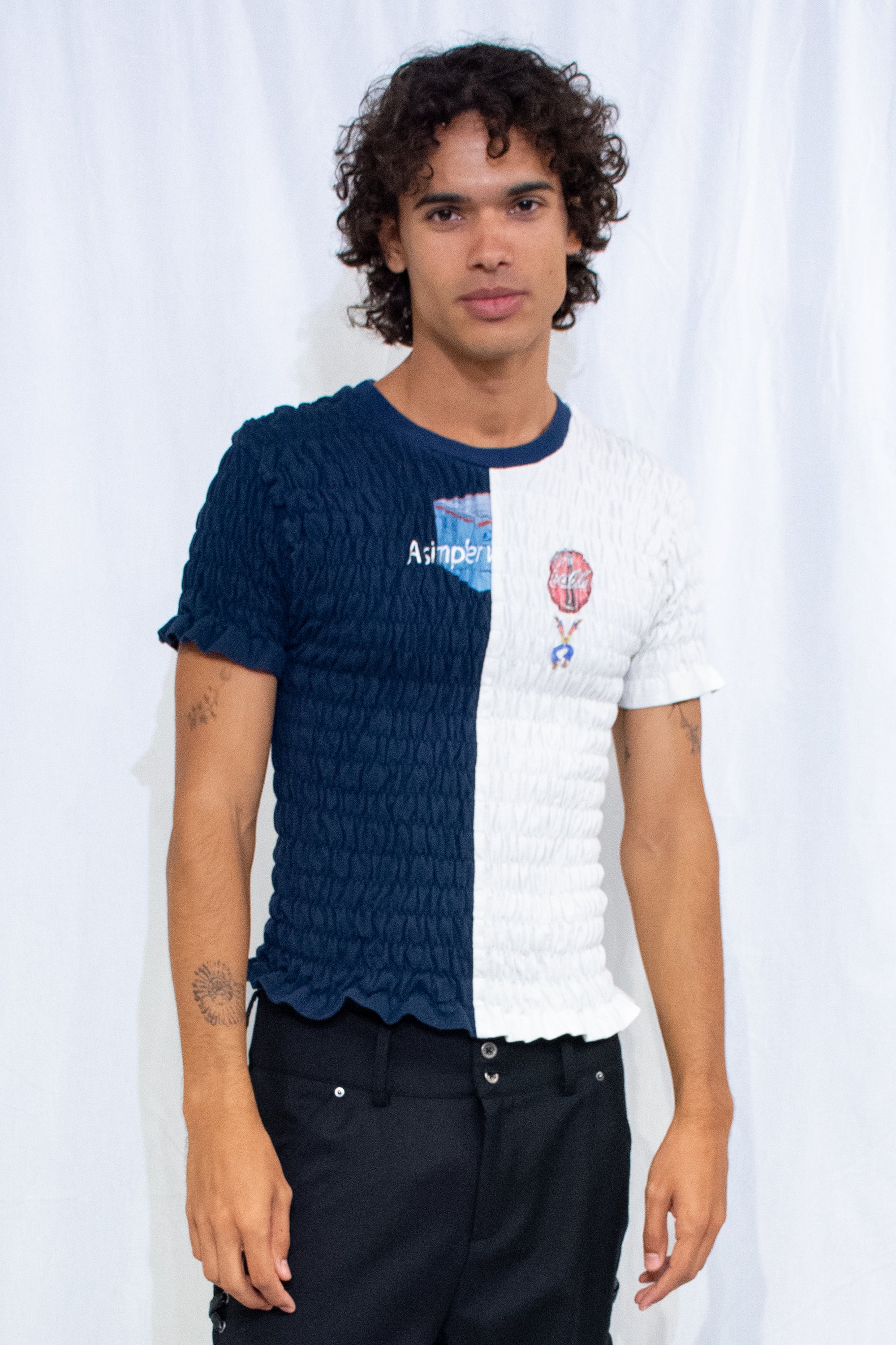White/Navy Popcorn Tee