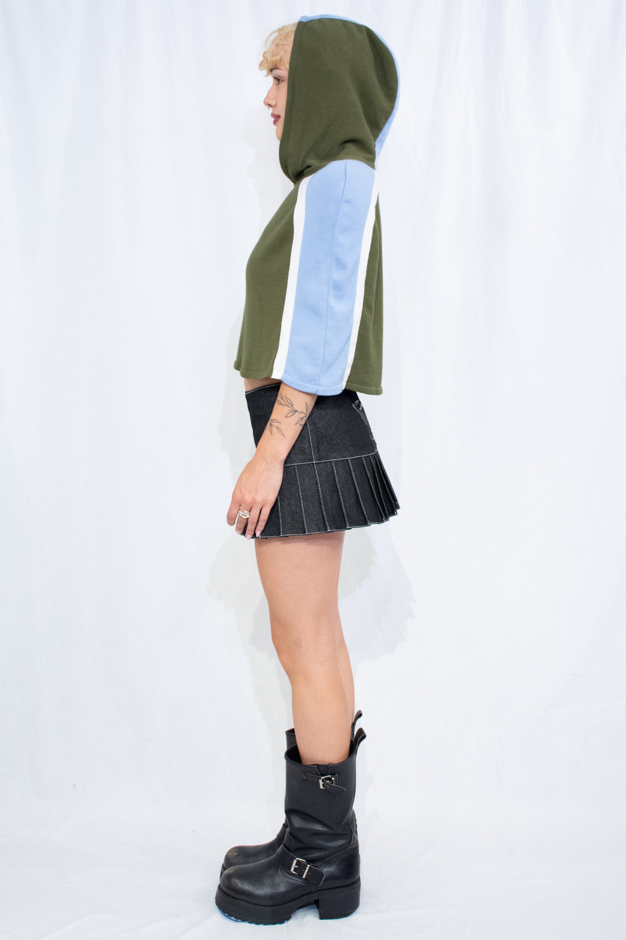 Green/Blue Knit Hood Top