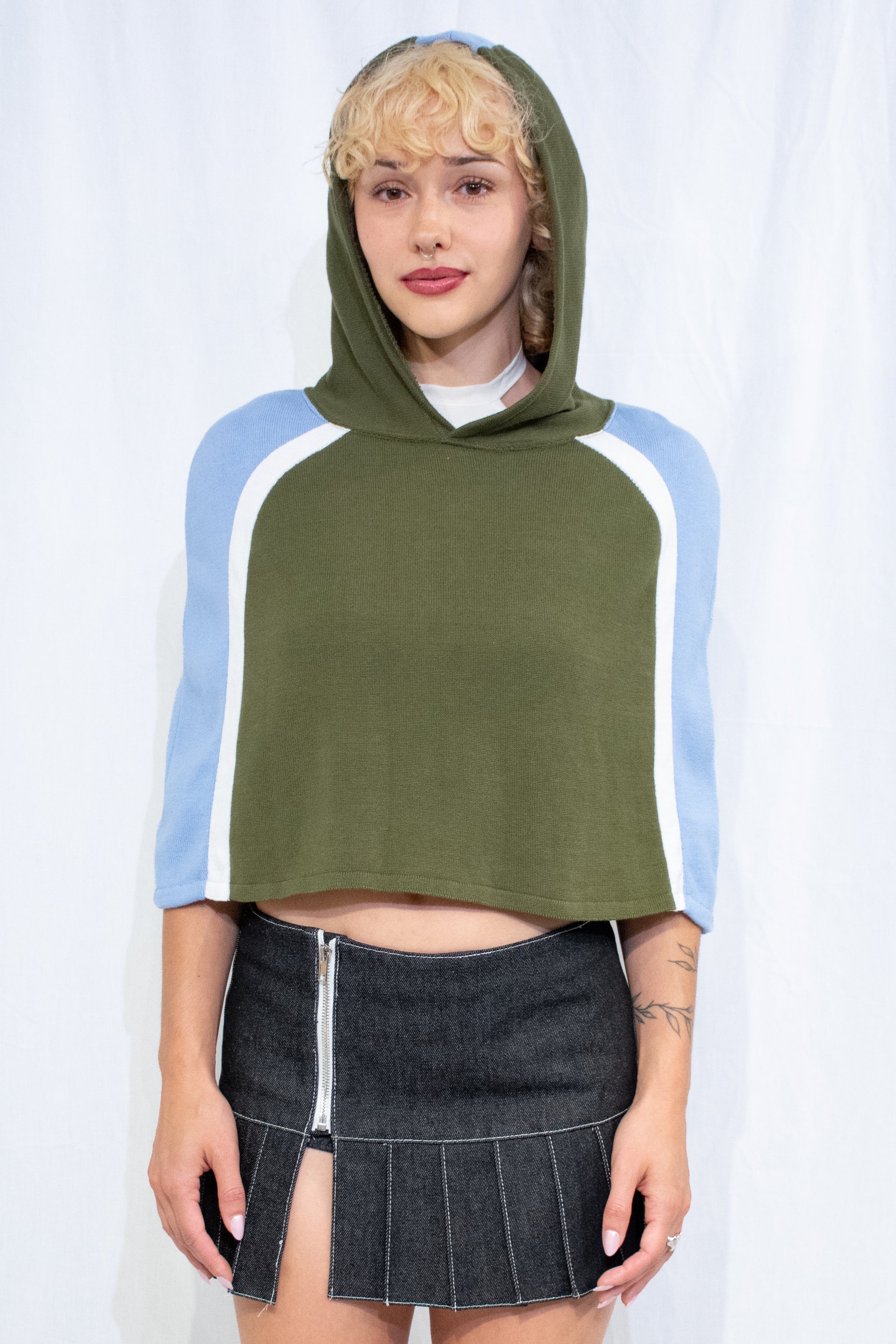 Green/Blue Knit Hood Top