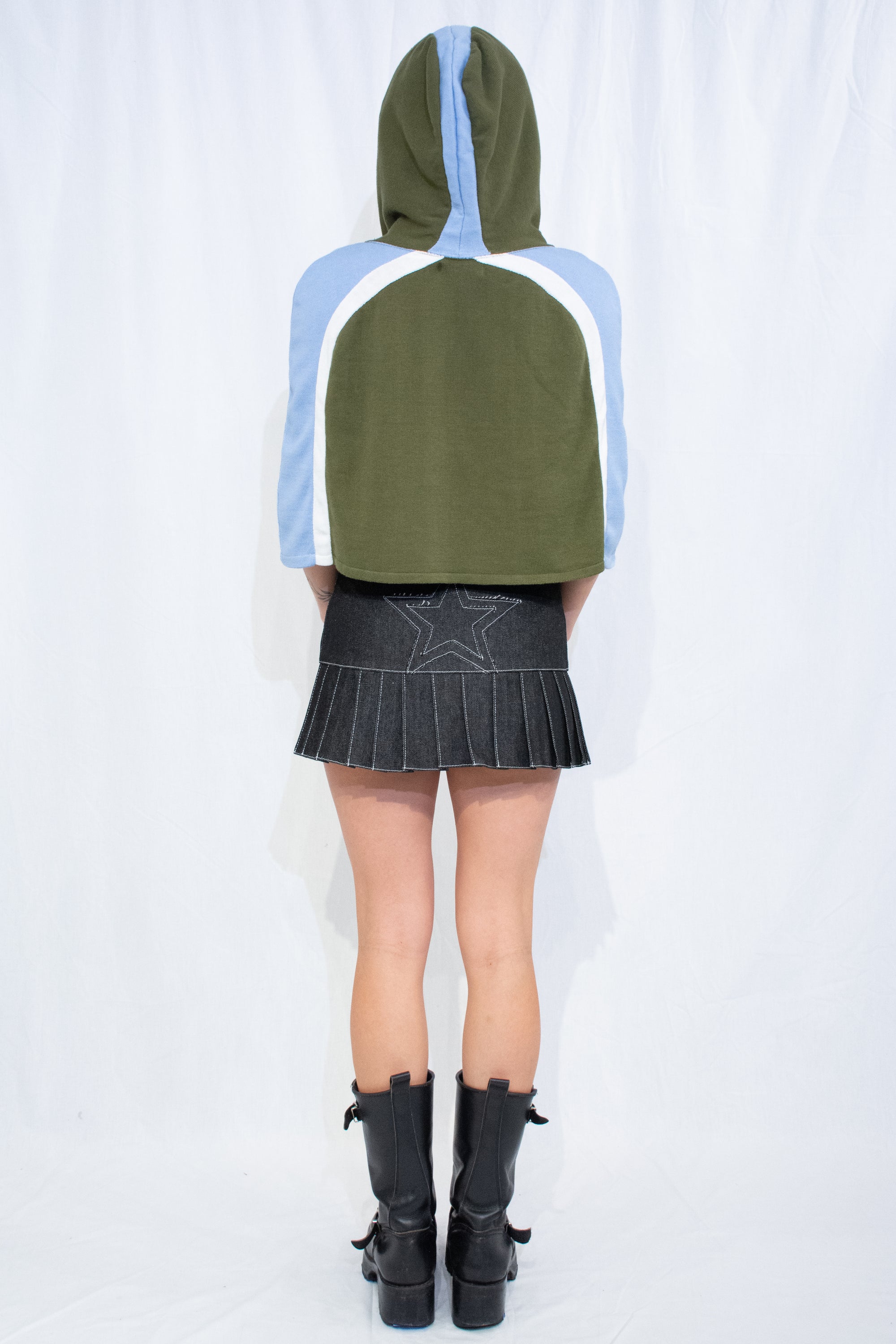 Green/Blue Knit Hood Top