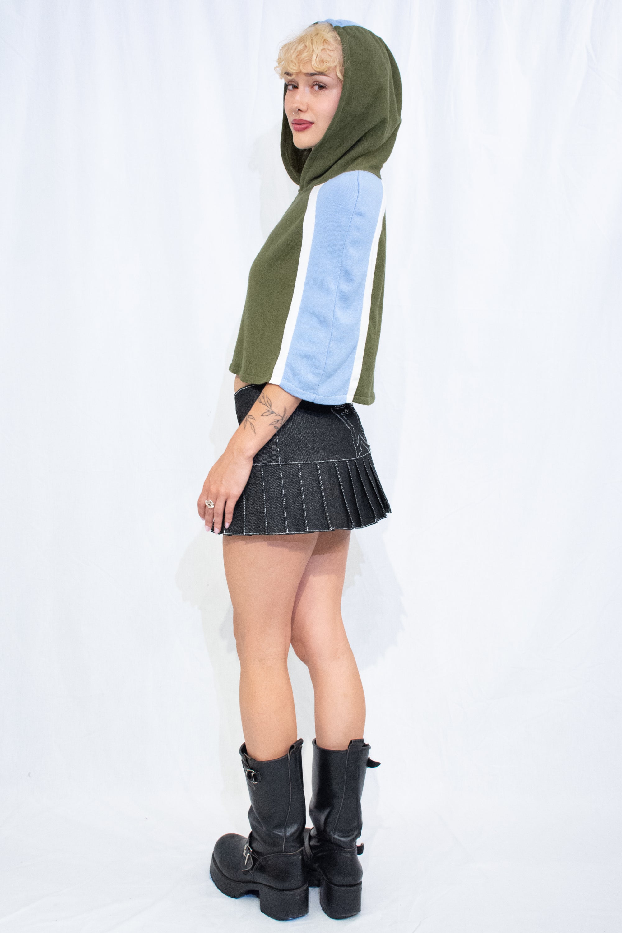 Green/Blue Knit Hood Top