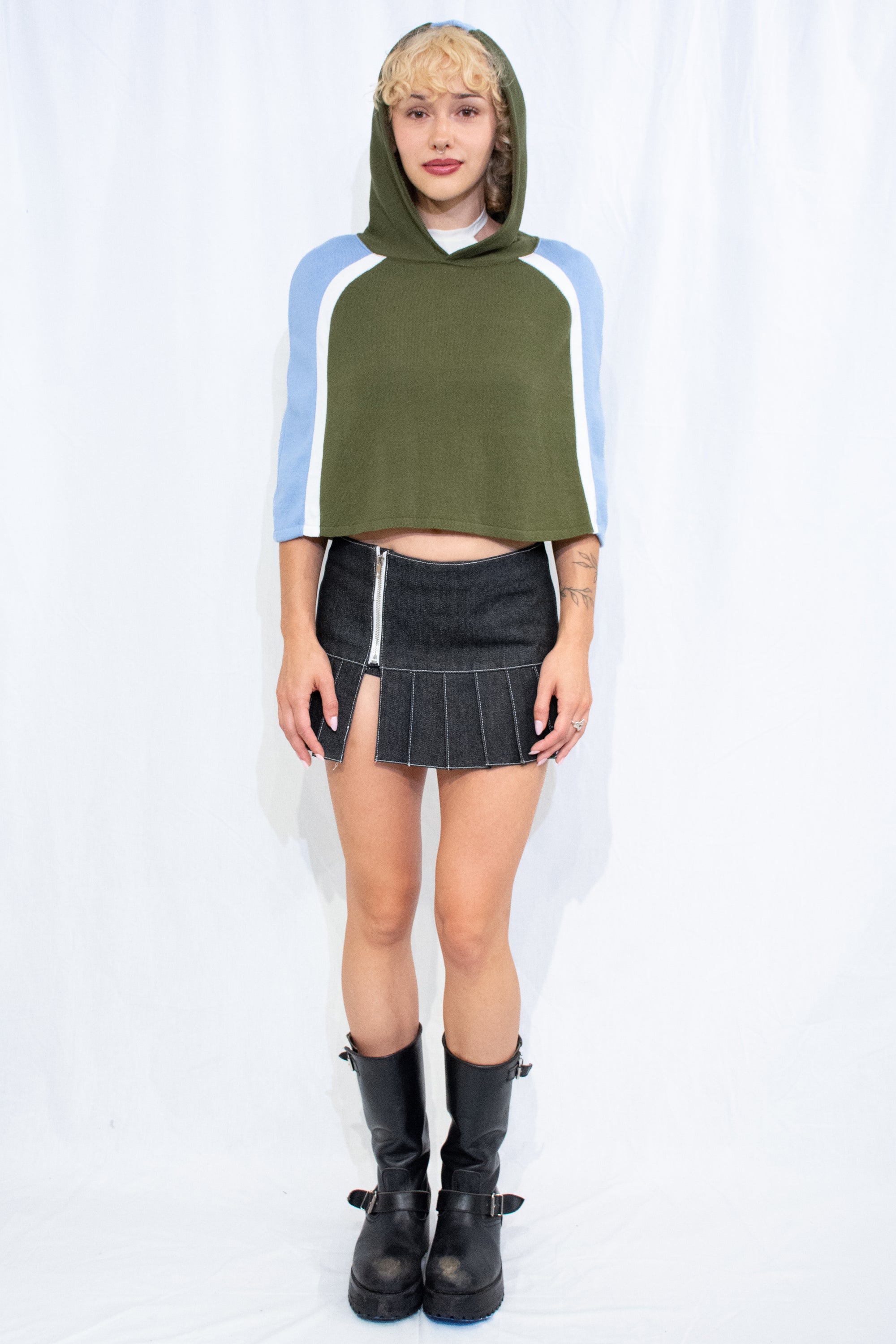 Green/Blue Knit Hood Top