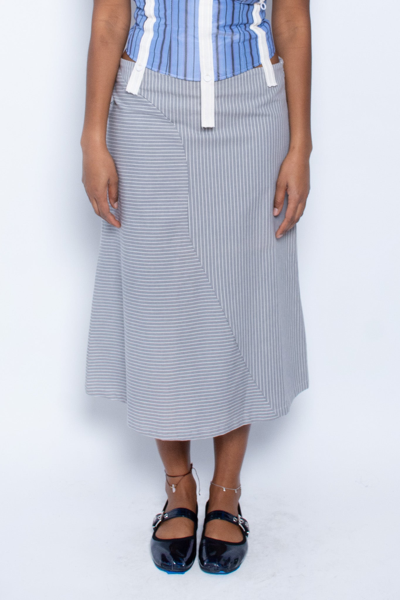 Grey Stripe Low Rise Skirt