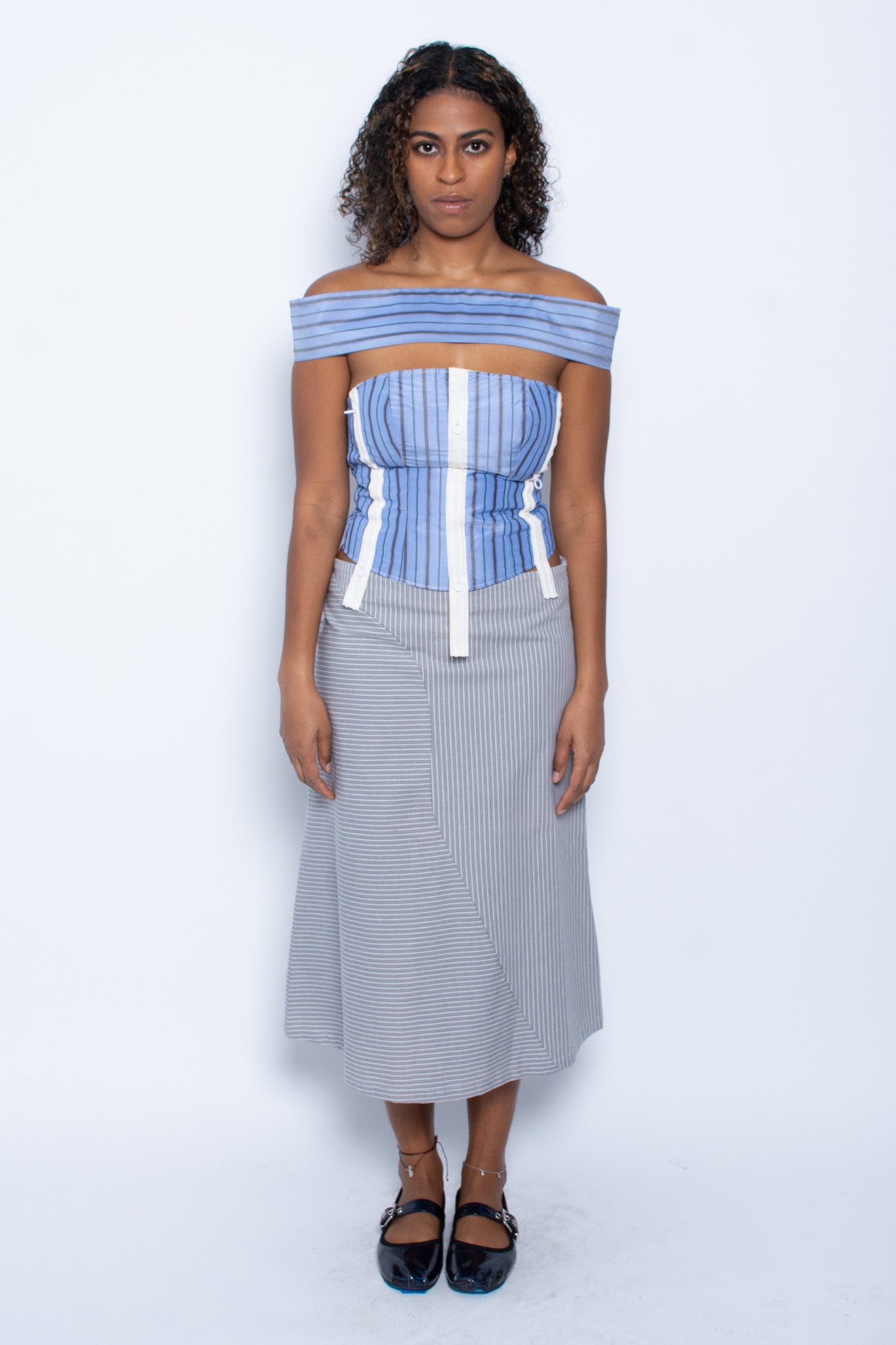 Grey Stripe Low Rise Skirt