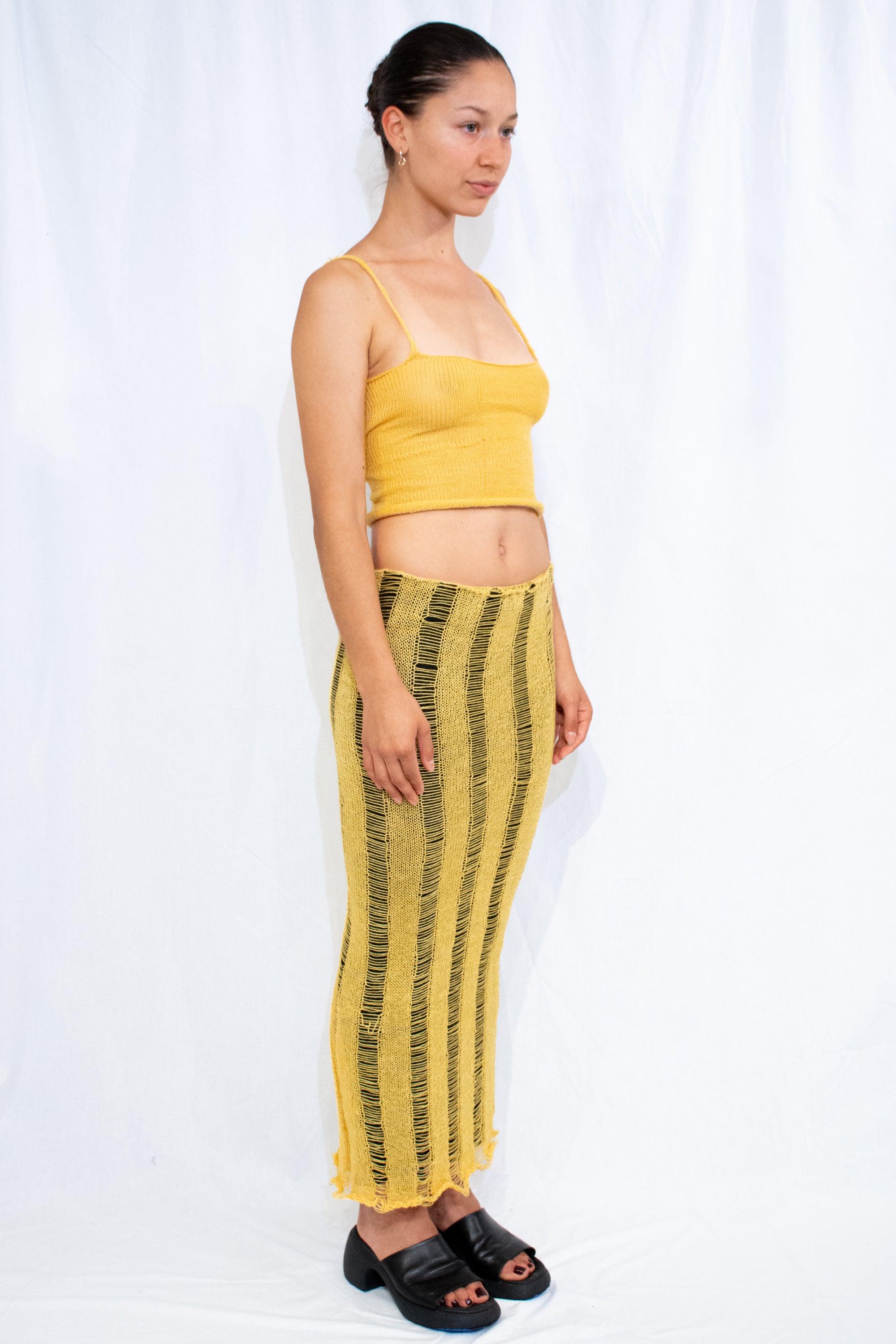 Yellow Knit Ladder Skirt