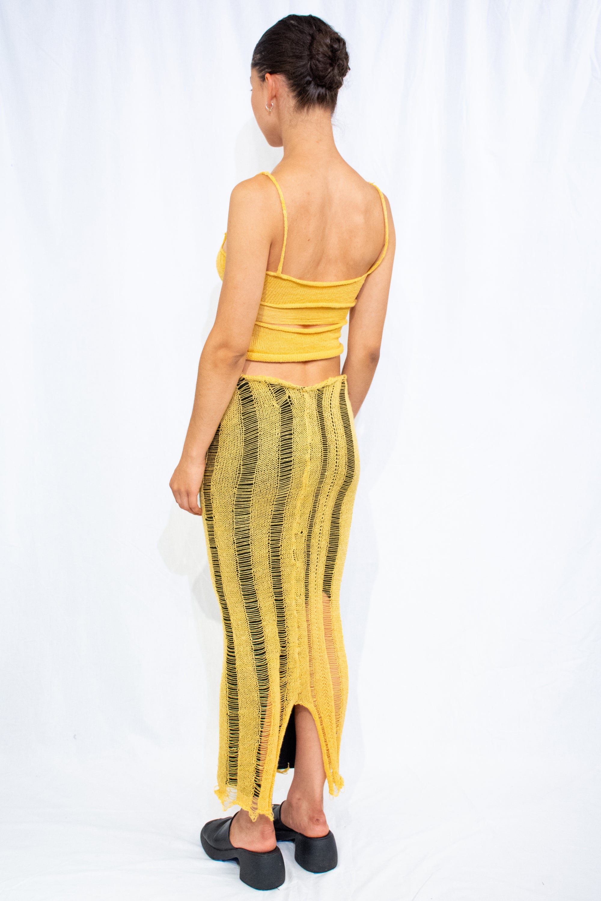 Yellow Knit Ladder Skirt