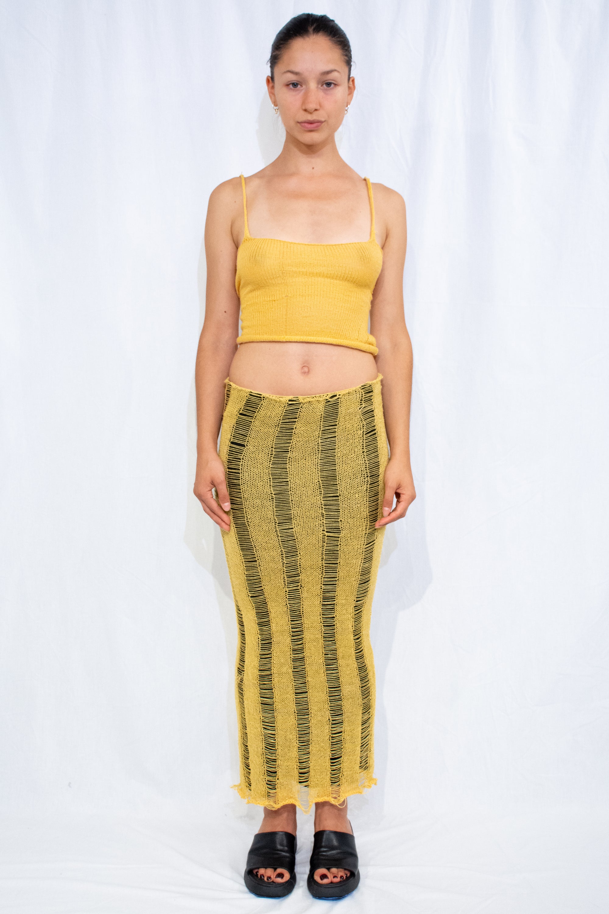 Yellow Knit Ladder Skirt