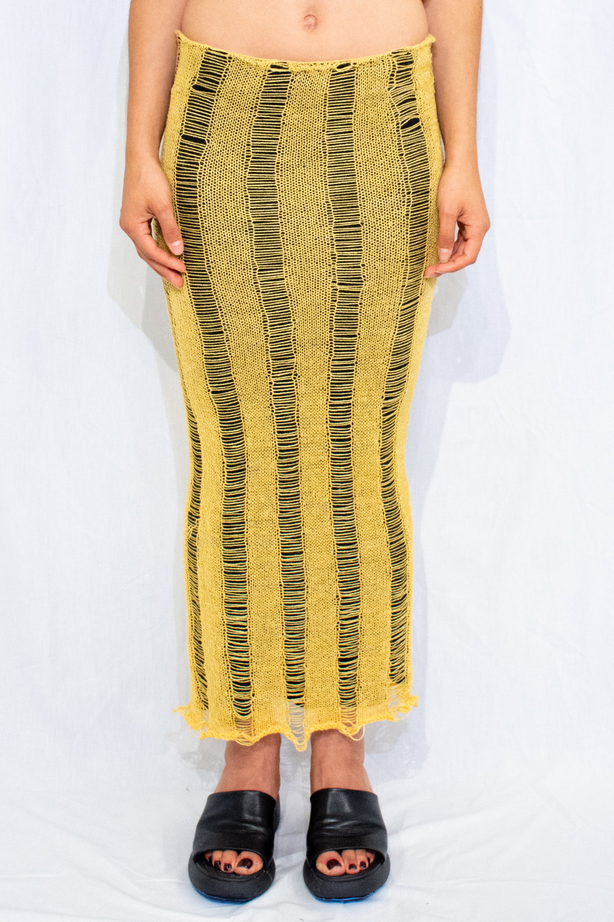 Yellow Knit Ladder Skirt